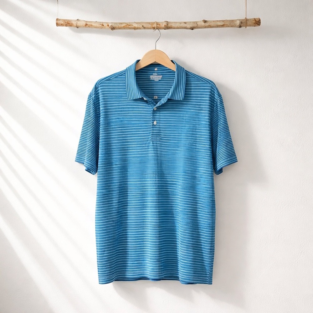 J.Crew Performance Polo Shirt Mens XXL Blue‎ Striped Short Sleeve BN774